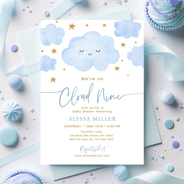 Dreamy Blue Cloud Nine Baby Shower Invitation (Creator Uploaded)