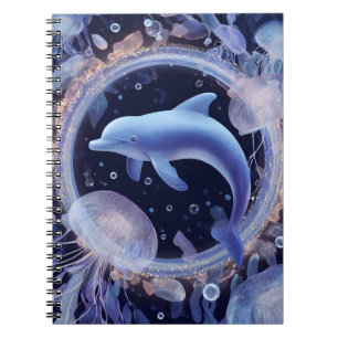 Dreamy Blue Dolphin and Jellyfish Ring Art Notebook