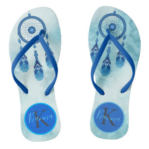 Dreamy Blue Dream Catcher Monogram Thongs