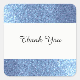 Dreamy Blue Faux Glitter Thank You Square Sticker