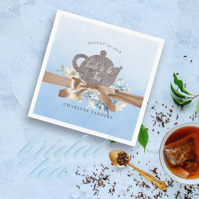 Dreamy Blue Floral and Bow Bridal Tea Napkin (Bridal tea themed with a bow and florals. Table napkins are a necessity.)