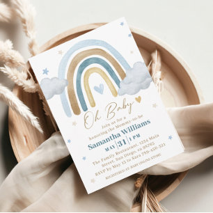 Dreamy Blue Gold Boho Baby Shower Invitation