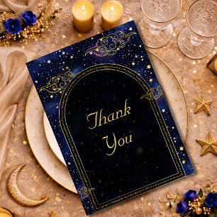 Dreamy Blue Gold Celestial Astronomy Wedding Thank You Card