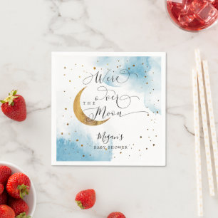 Dreamy Blue Gold Over The Moon Baby Shower  Napkin