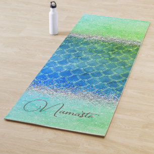 Dreamy Blue Green Mermaid Glittery Bling Yoga Mat