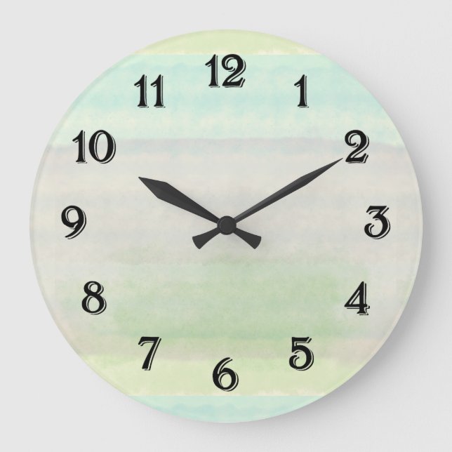 Dreamy Blue Green Watercolor Large Clock (Front)