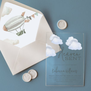 Dreamy Blue Heaven Sent Sky Themed Boy Baby Shower Acrylic Invitations