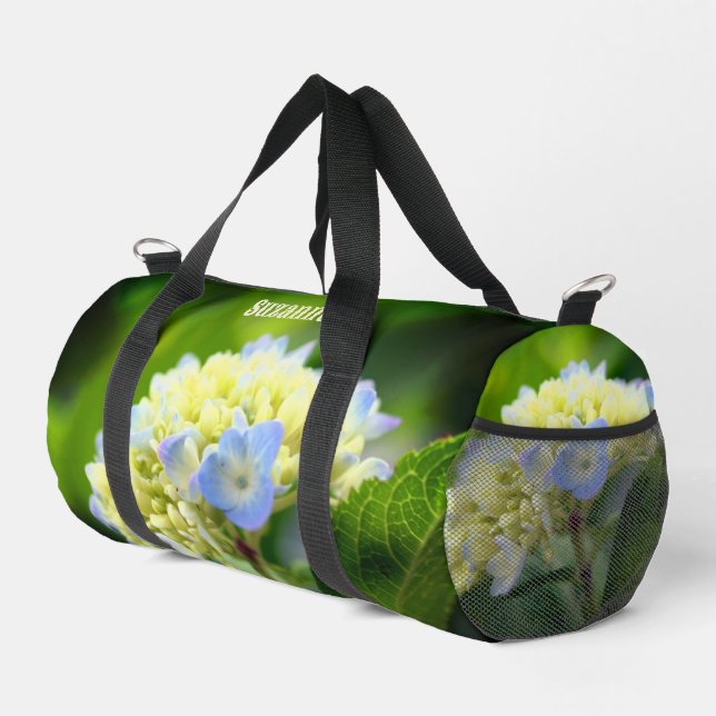 Dreamy Blue Hydrangea Flower Personalised Duffle Bag (Right Corner)