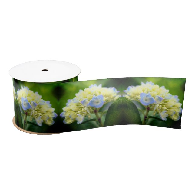 Dreamy Blue Hydrangea Flower Satin Ribbon (Spool)