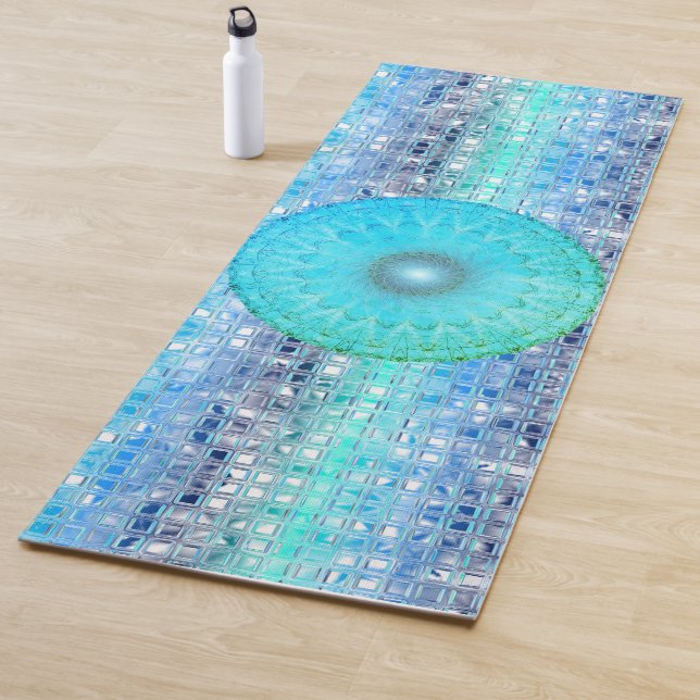 Dreamy Blue Mandala on Shimmery Tiles Yoga Mat (In Situ)