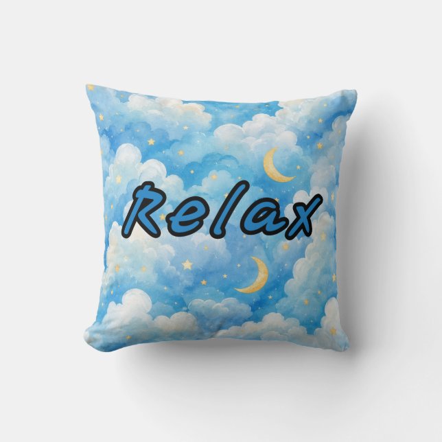 Dreamy Blue Moon & Clouds | Celestial Cushion (Front)