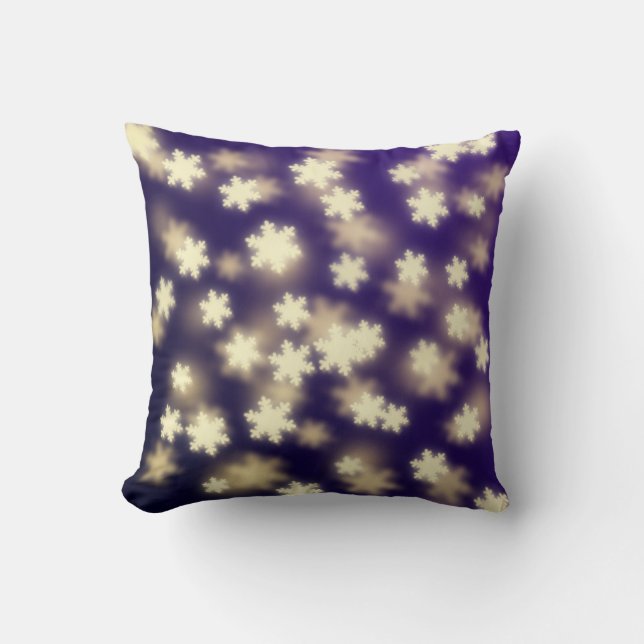 Dreamy Blue Snowflake Bokeh Lights Cushion (Front)