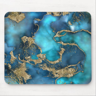 Dreamy Blue Teal and Gold Mouse Pad