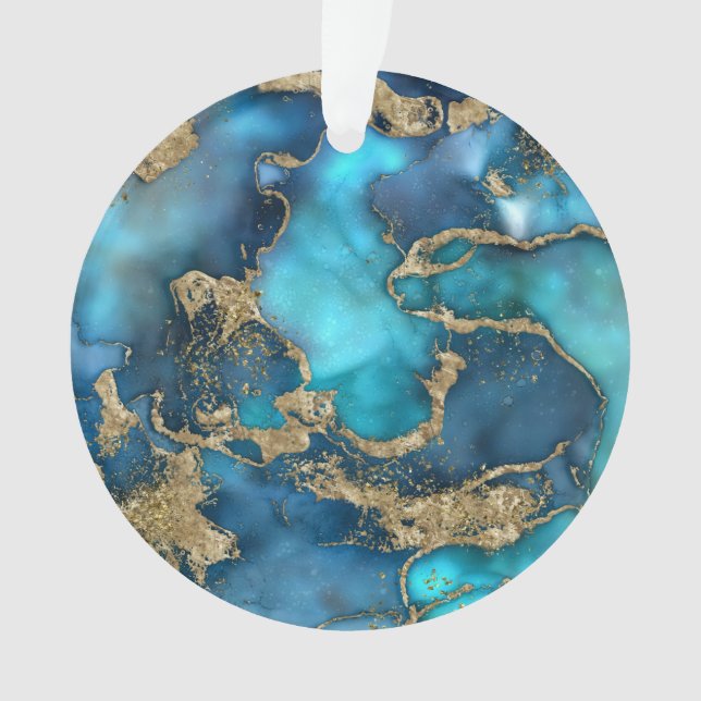 Dreamy Blue Teal and Gold Ornament (Front)