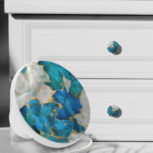 Dreamy Blue, Teal, pearl and Gold Ceramic Knob
