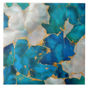 Dreamy Blue, Teal, pearl and Gold Ceramic Tile