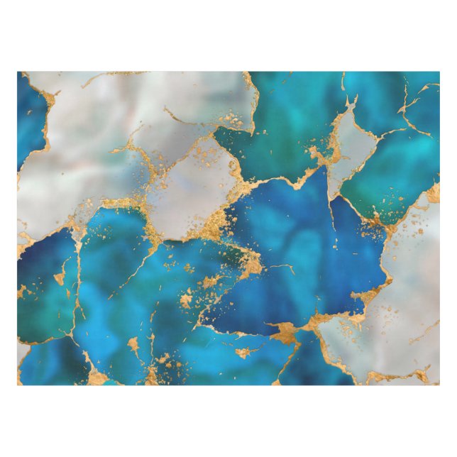 Dreamy Blue, Teal, pearl and Gold Tablecloth (Front (Horizontal))