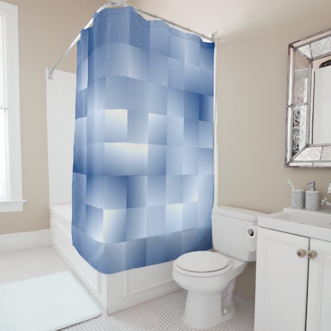 Dreamy Blue Tones in a Square Pattern Shower Curtain (In Situ)