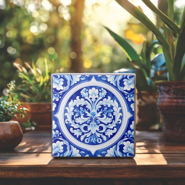 Dreamy Blue Watercolor Acanthus Leaf Design Ceramic Tile (Creator Uploaded)