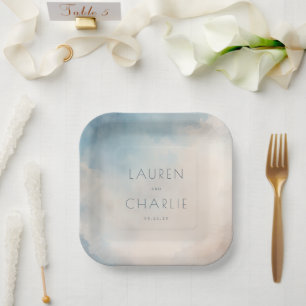 Dreamy Blue Watercolor Clouds Paper Plate