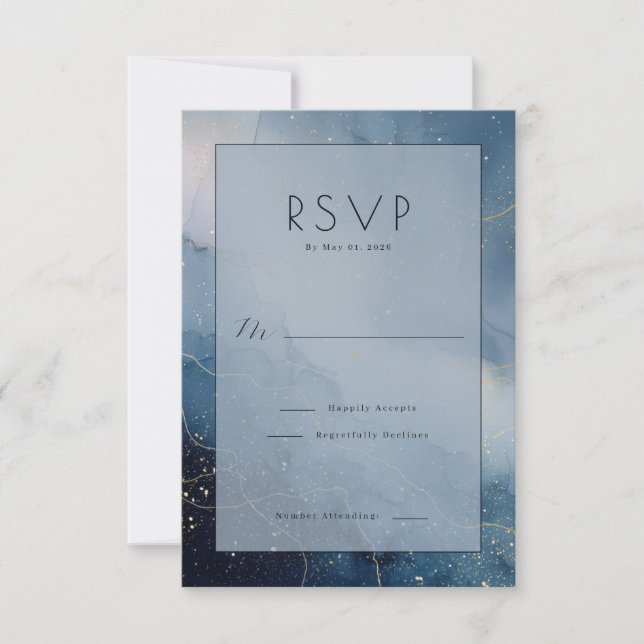 Dreamy Blue Watercolor RSVP Card (Front)