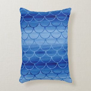 Dreamy Blue Watercolor Scale Pattern Decorative Cushion