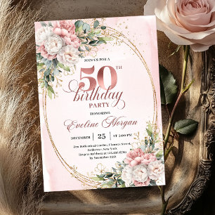 Dreamy Blush Floral 50th Birthday Celebration Invitation