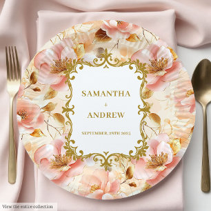 Dreamy Blush Gold Wedding Paper Plates
