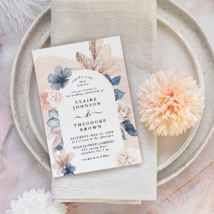 Dreamy Blush Pink & Blue Floral Arch Wedding Invitation