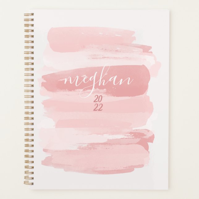 Dreamy Blush Pink Watercolor Monogram Script Planner (Front)