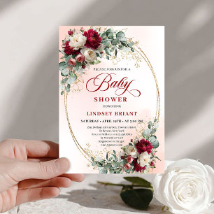 Dreamy Bohemian Maroon Floral Baby Shower Invitation