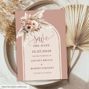 Dreamy Boho Dusty Pink Floral Arch Save the Date Invitation