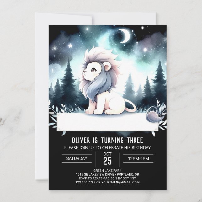 Dreamy Boho Lion Birthday Invitation (Front)