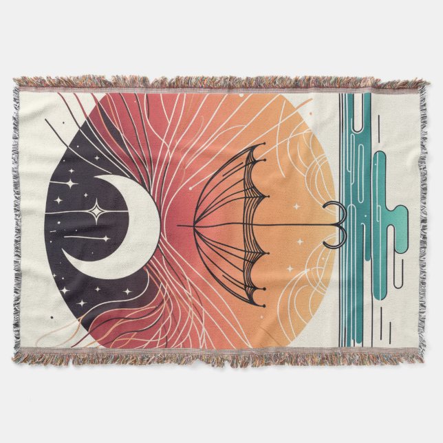 Dreamy Boho Moon & Starry Rain Cosy Throw Blanket (Front)