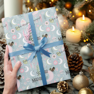 Dreamy Boho Night Sky Design with Photo and Name Wrapping Paper