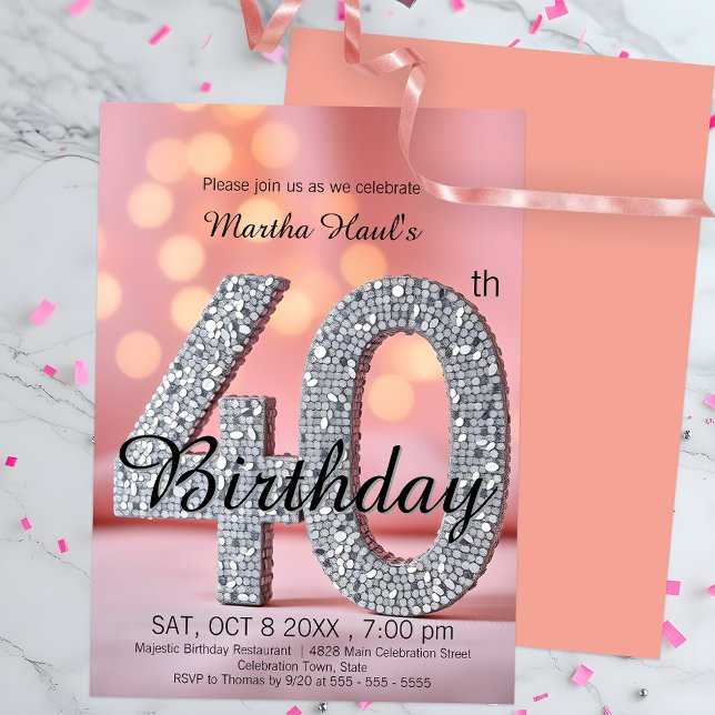 Dreamy Bokeh and Sequins 40th Birthday Celebration Invitation (Creator Uploaded)