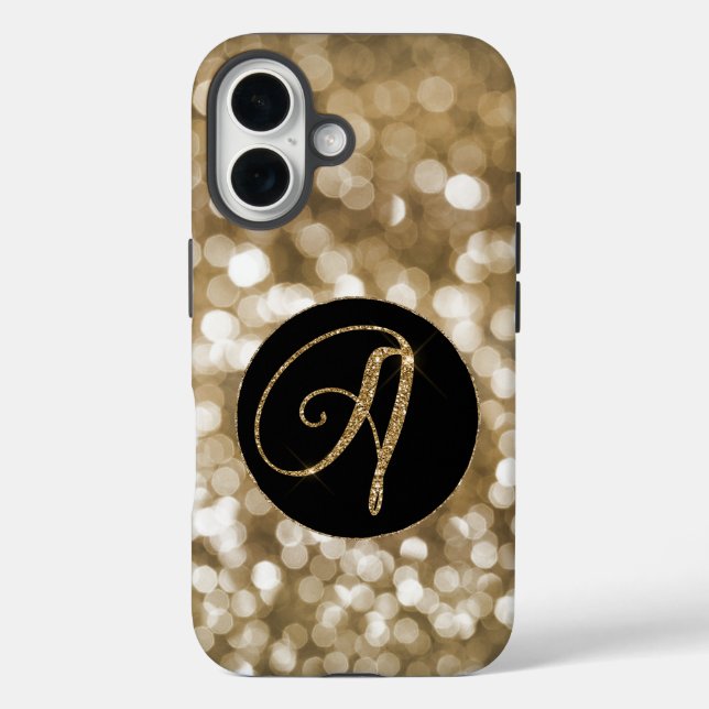 Dreamy Bokeh Gold Glitter Letter A Monogram Black  Case-Mate iPhone Case (Back)