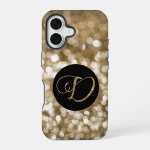 Dreamy Bokeh Gold Glitter Letter D Monogram Black iPhone 16 Case