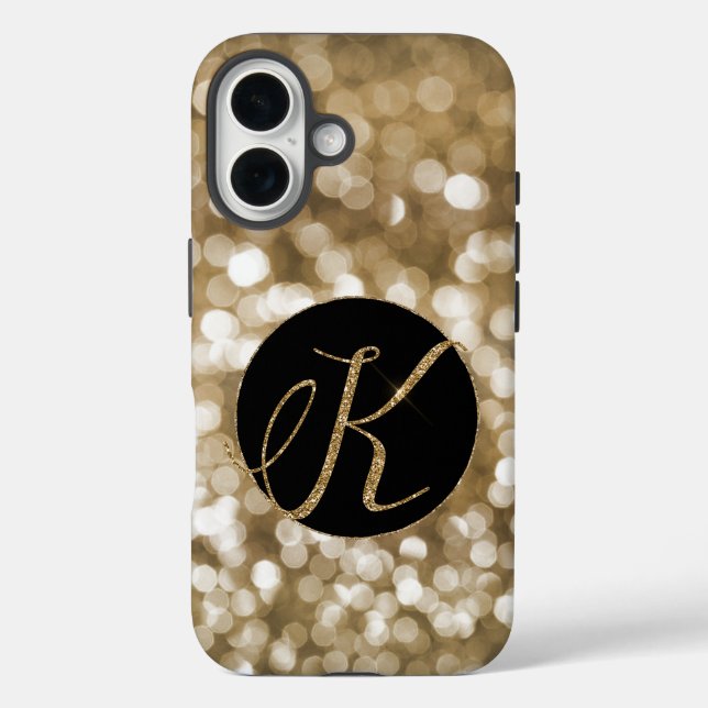 Dreamy Bokeh Gold Glitter Letter K Monogram Black  Case-Mate iPhone Case (Back)