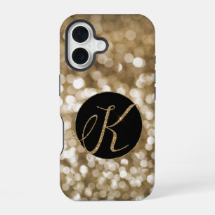 Dreamy Bokeh Gold Glitter Letter K Monogram Black iPhone 16 Case