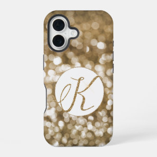 Dreamy Bokeh Gold Glitter Letter K Monogram iPhone 16 Case