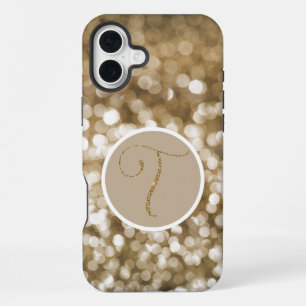Dreamy Bokeh Gold Glitter Letter T White Cream iPhone 16 Plus Case
