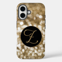 Dreamy Bokeh Gold Glitter Letter Z Monogram Black
