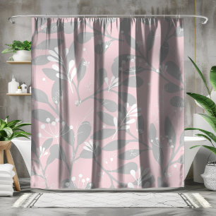 Dreamy Botanical: Pink Canvas with Grey Leaves Shower Curtain