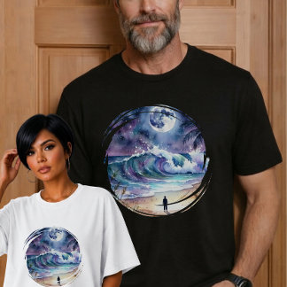 Dreamy Brush Stroke Midnight Blue Moon Ocean Tides T-Shirt