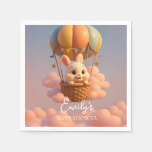 Dreamy Bunny Hot Air Balloon with Pink Clouds Napkin