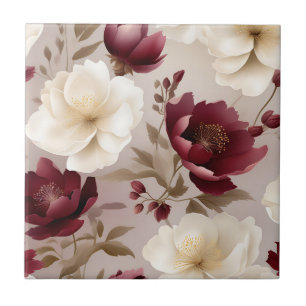 Dreamy Burgundy Flowers Ceramic Tile