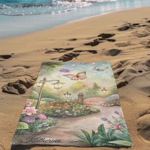 Dreamy Butterfly Garden Path - Enchanted Garden Beach Towel
