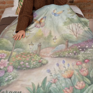 Dreamy Butterfly Garden Path - Enchanted Garden Fleece Blanket