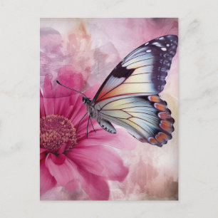 Dreamy Butterfly on Floral Canvas Postcard